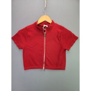 Chocolate USA Crop Top Full Zip Ribbed Mock Neck M Red Short Sleeve Streetwear
